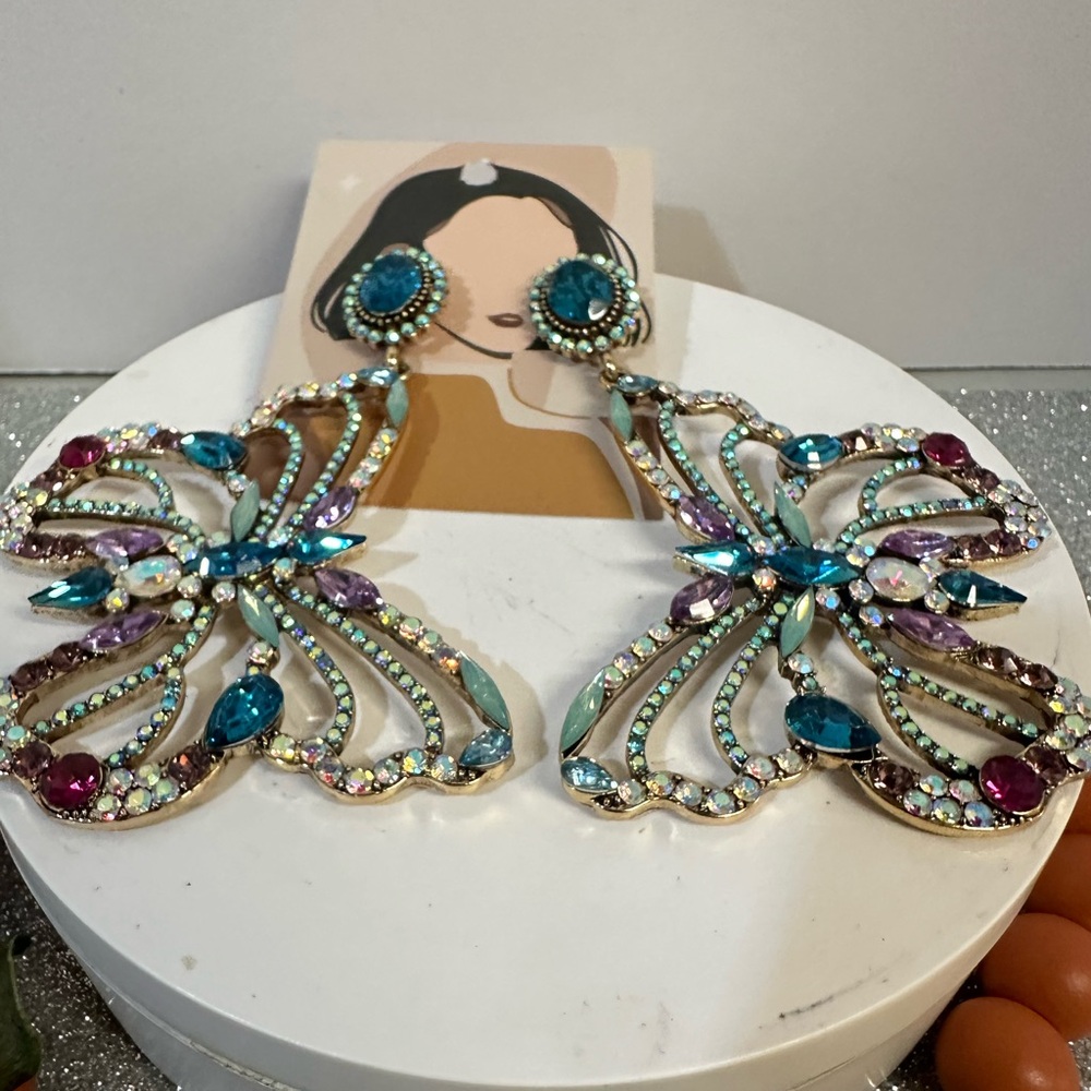 Stunning Large Butterfly Multi Colored Earrings - image 3